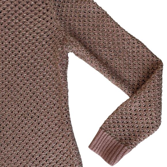 New INC Pointelle Pale Mauve Gold Sweater Women's XL Metallic V Neck Open Stitch - Picture 9 of 14